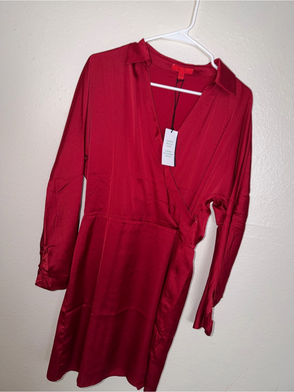 Guess Red Long Sleeve Wrap Dress